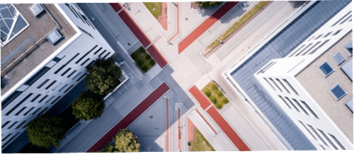 Aerial view of an office park
