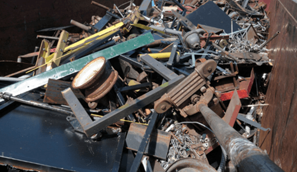 Pile of scrap metal in a container